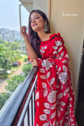Kiss of Red – Pure Bishnupuri Silk Saree with Hand Kalamkari | bshk-001 image 0