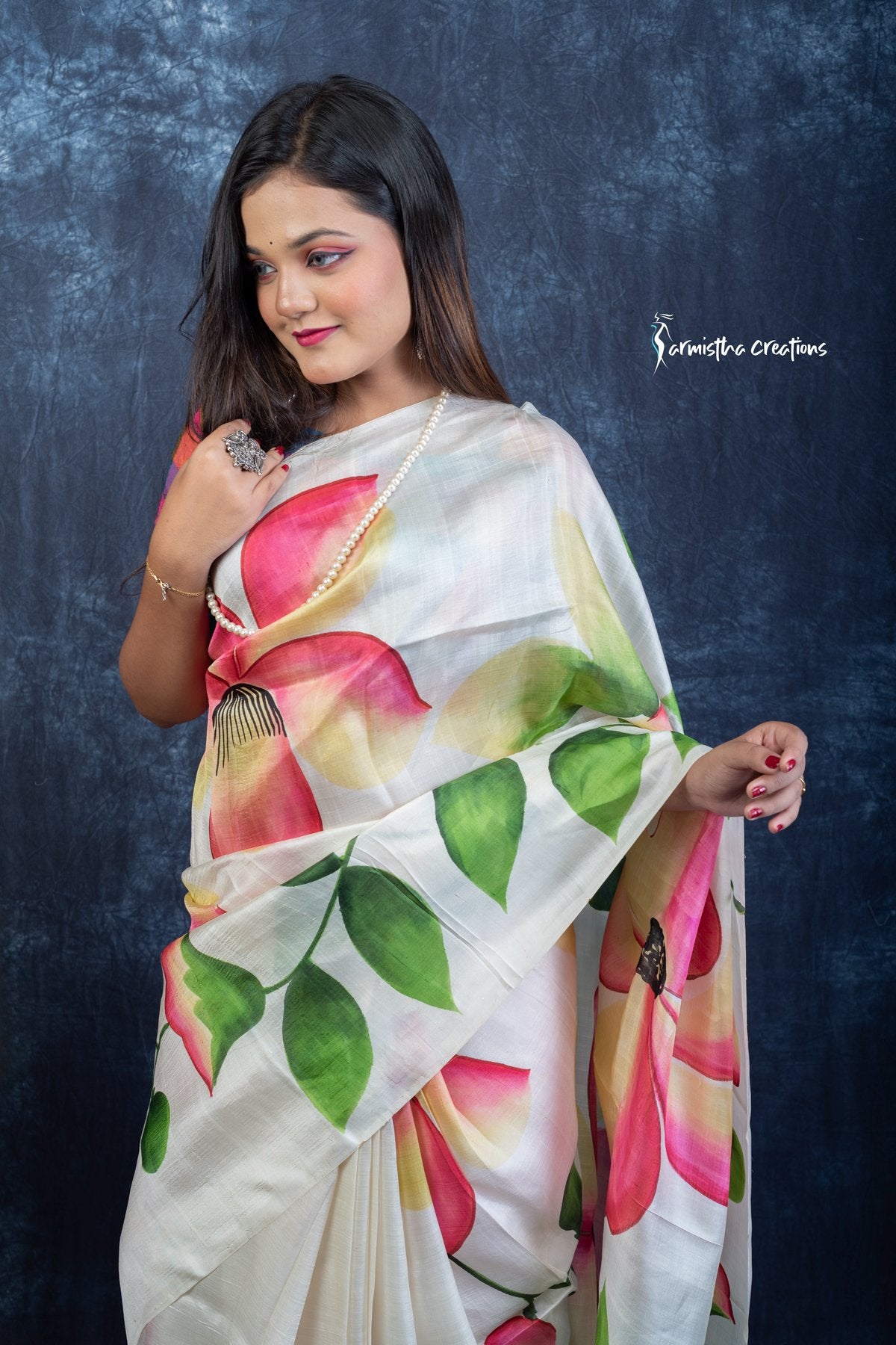 Spring Sonata – Hand-Painted Murshidabad Silk Saree | hbpms-031 image 2