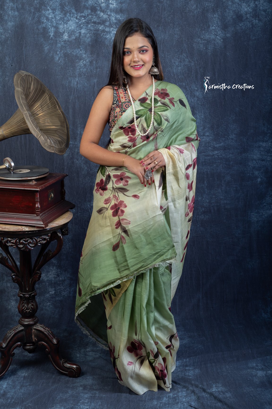 Verdant Whisper – Hand-Painted Bishnupuri Silk Saree | bshp-009 image 6