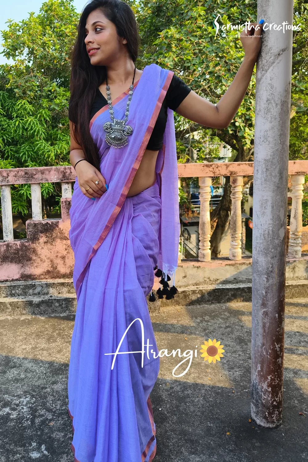 Atrangi Pure Mul Cotton Saree Purple image 0