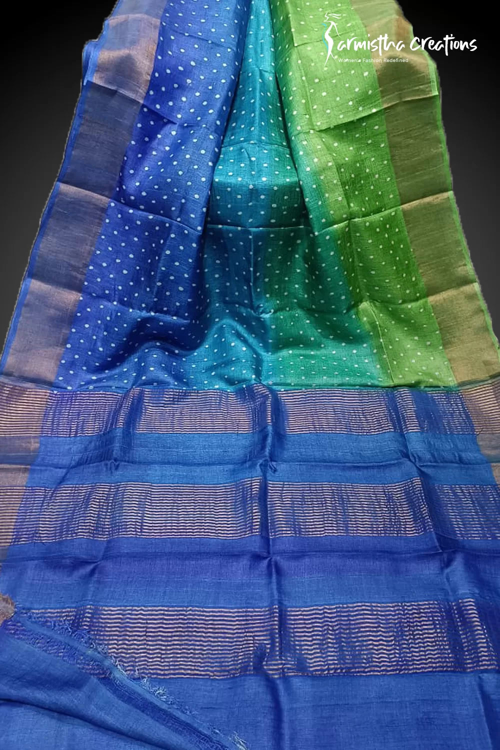 Zari Border Pure Desi Tassar Silk Saree With Hand-Block Printing dtzbhbp-035 image 0