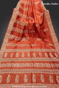 Hand-Block Printed Pure Bishnupuri Katan Silk Saree image 0