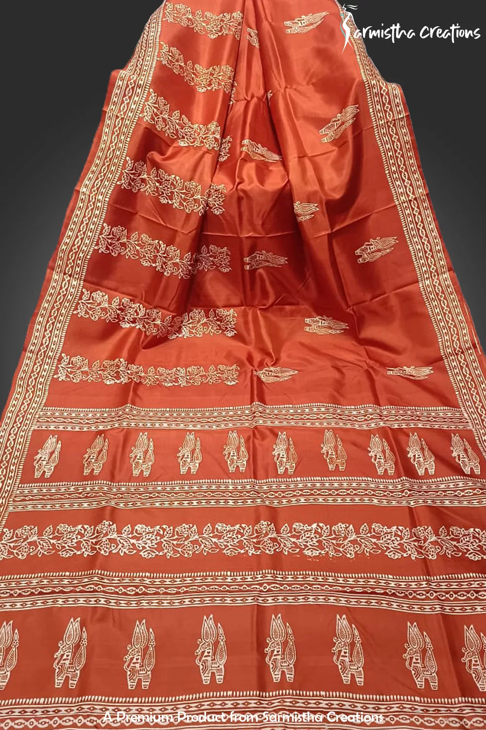 Hand-Block Printed Pure Bishnupuri Katan Silk Saree image 0