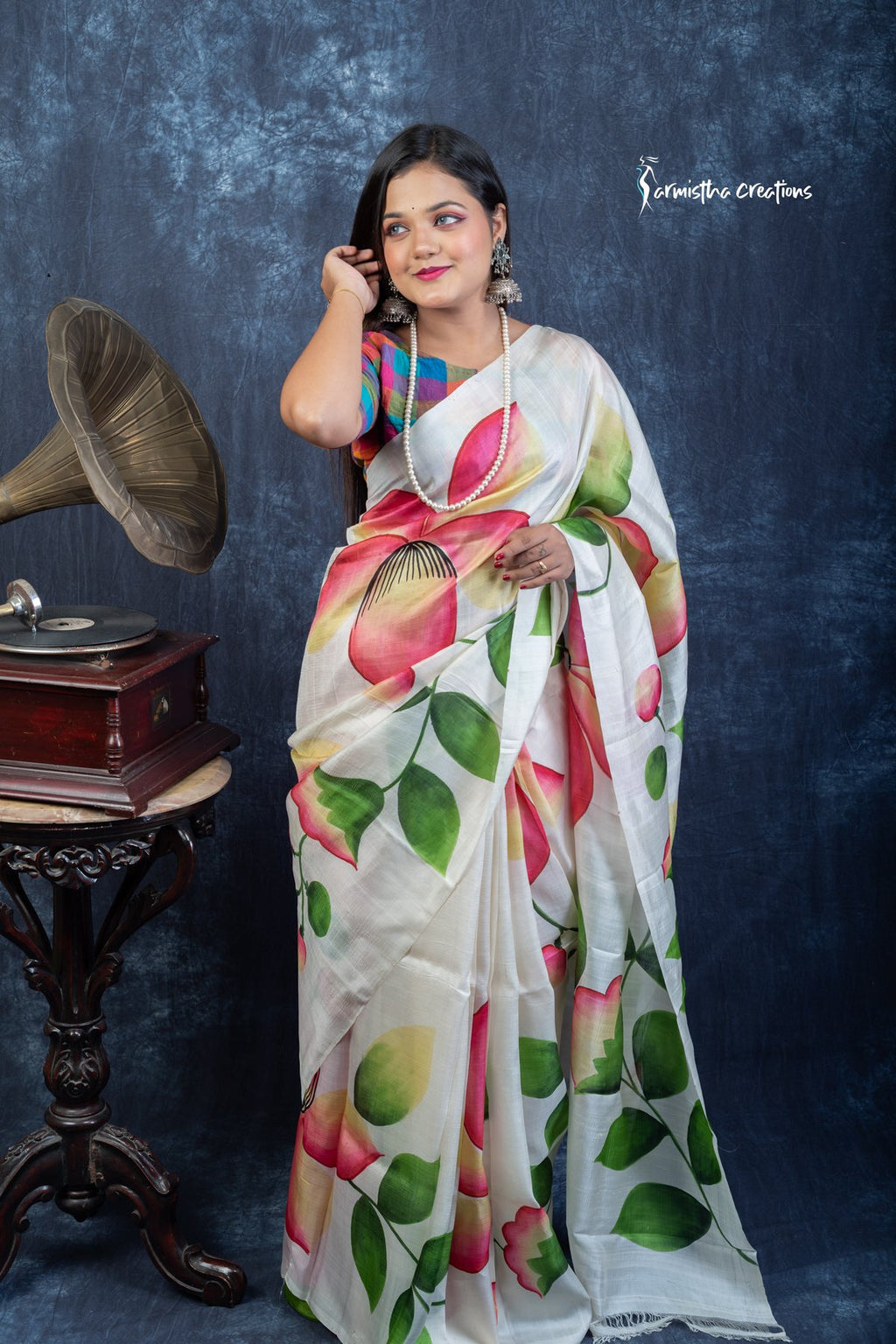 Spring Sonata – Hand-Painted Murshidabad Silk Saree | hbpms-031 image 5