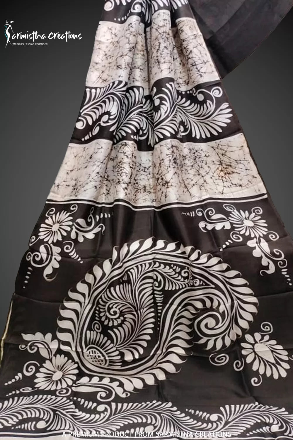 Bishnupuri Silk Saree With Hand Batik Work bssp-006 (Coffee Brown) image 0