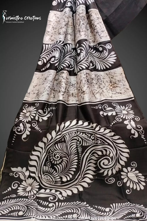 Bishnupuri Silk Saree With Hand Batik Work bssp-006 (Coffee Brown) image 0