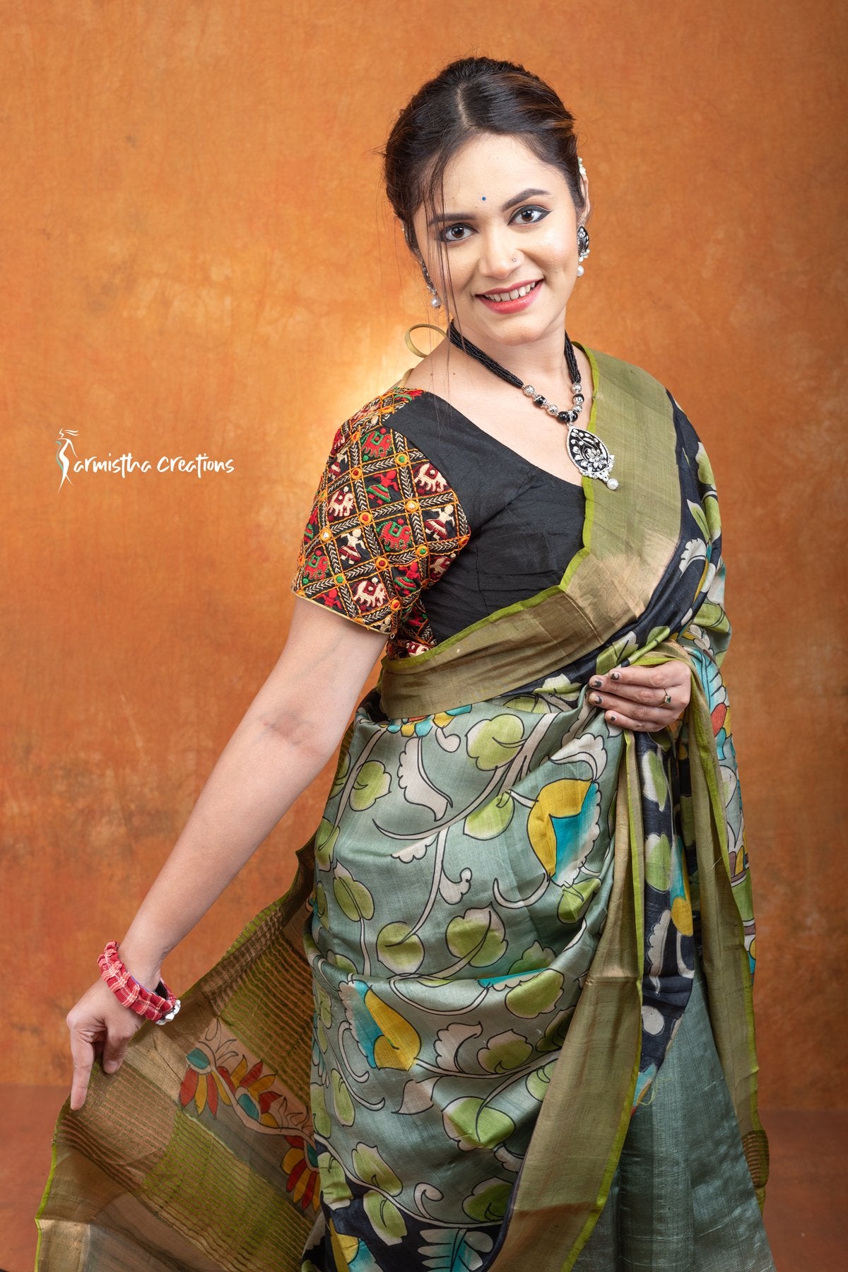 Zari Tussar Saree With Hand Kalamkari zthpk-014 image 2