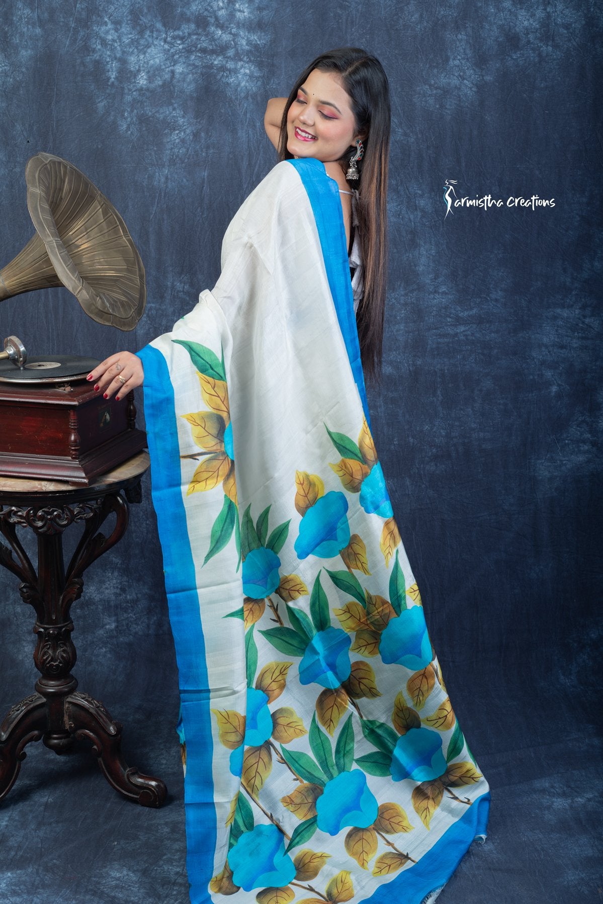Morning Bloom – Hand Painted Pure Bishnupuri Silk Saree | bshp-006 image 6