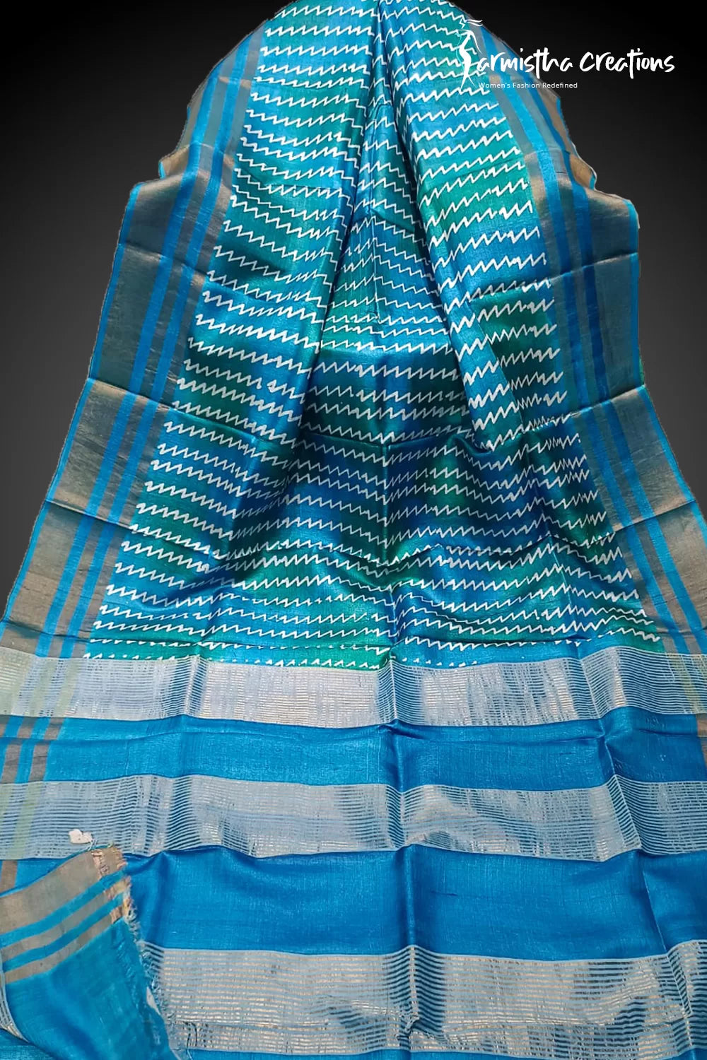 Zari Border Pure Desi Tassar Silk Saree With Hand-Block Printing dtzbhbp-027 image 0