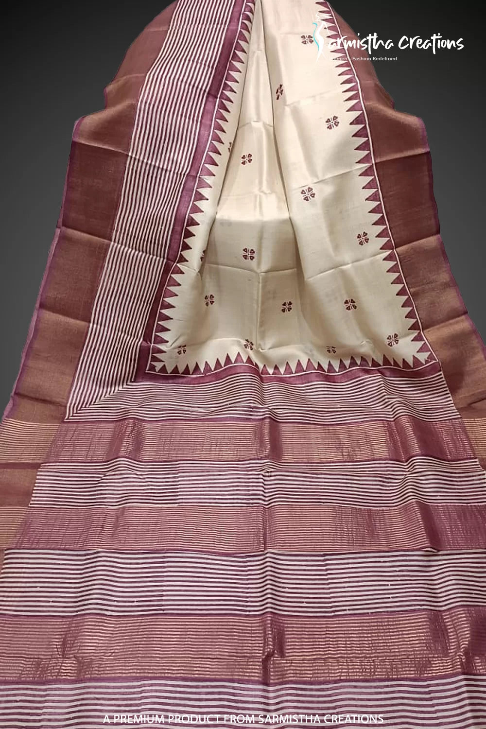 Zari Border Pure Desi Tassar Silk Saree With Hand-Block Printing dtzbhbp-054 image 0