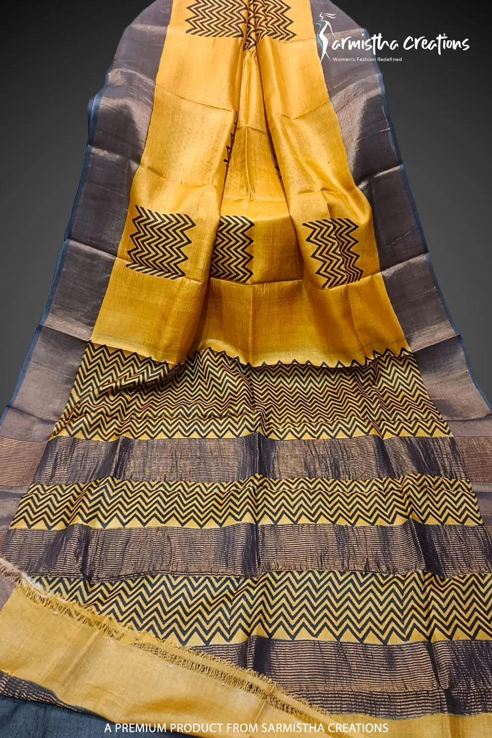 Zari Border Pure Desi Tassar Silk Saree With Hand-Block Printing dtzbhbp-055 image 0