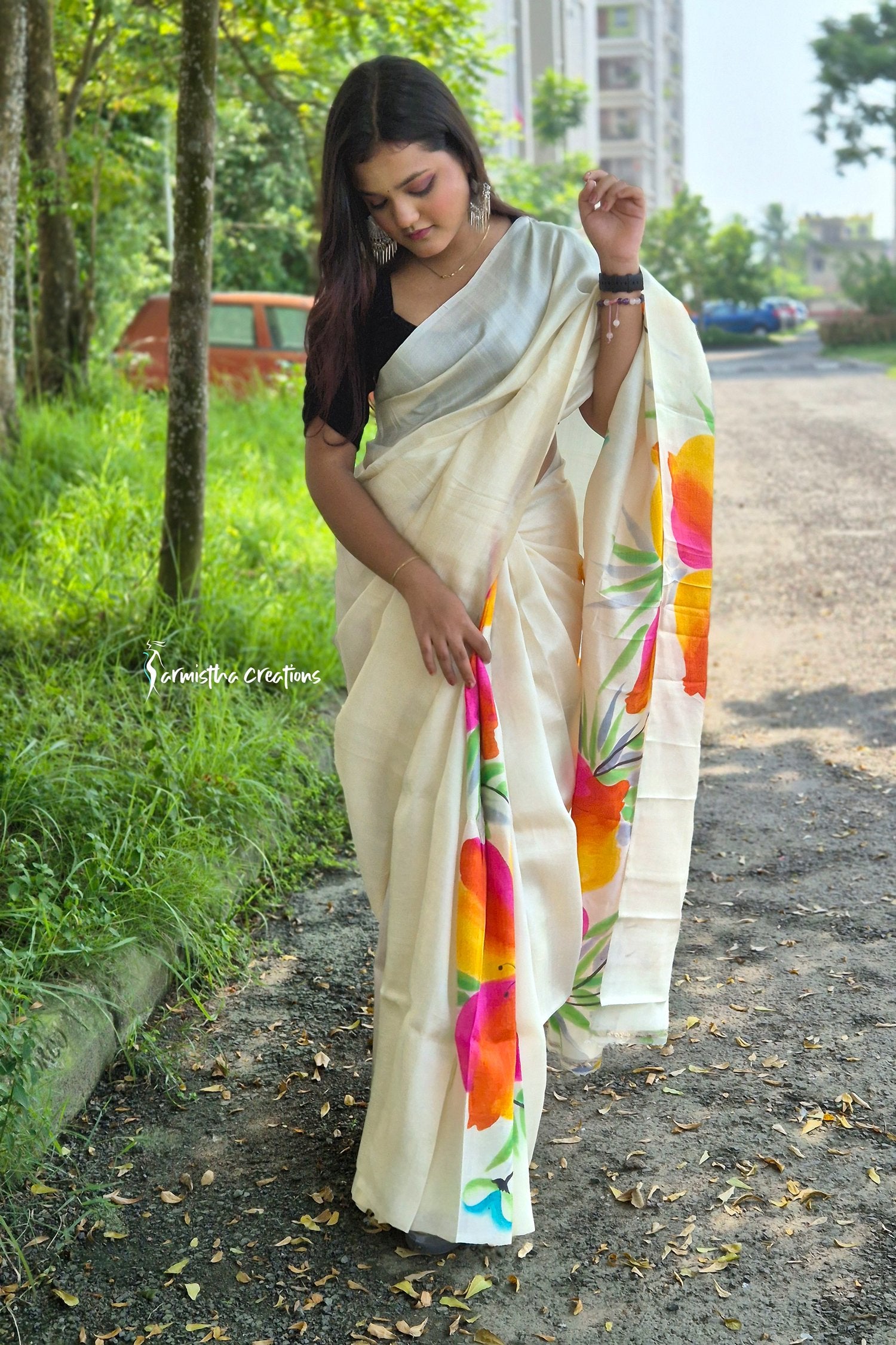 Sunlit Canvas – Hand-Painted Bishnupuri Silk Saree | bshp-010 image 2