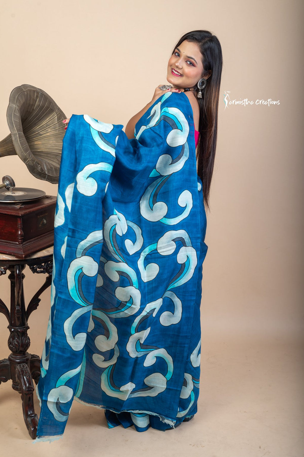 Rippling Waters – Hand Painted Pure Bishnupuri Silk Saree | bshp-005 image 4