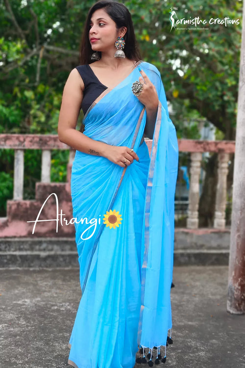 Atrangi Pure Mul Cotton Saree Sky Blue image 0