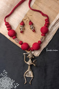Hand-Made Dokra Necklace (Tribal Figure, Maroon) image 0