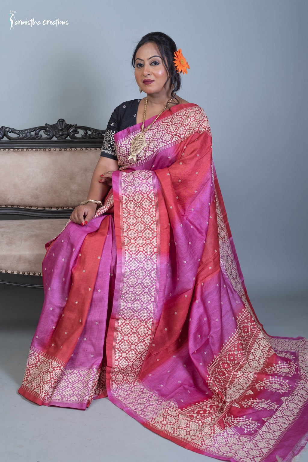 Multicoloured Tussar Kutchwork Saree ptkw-006 image 1