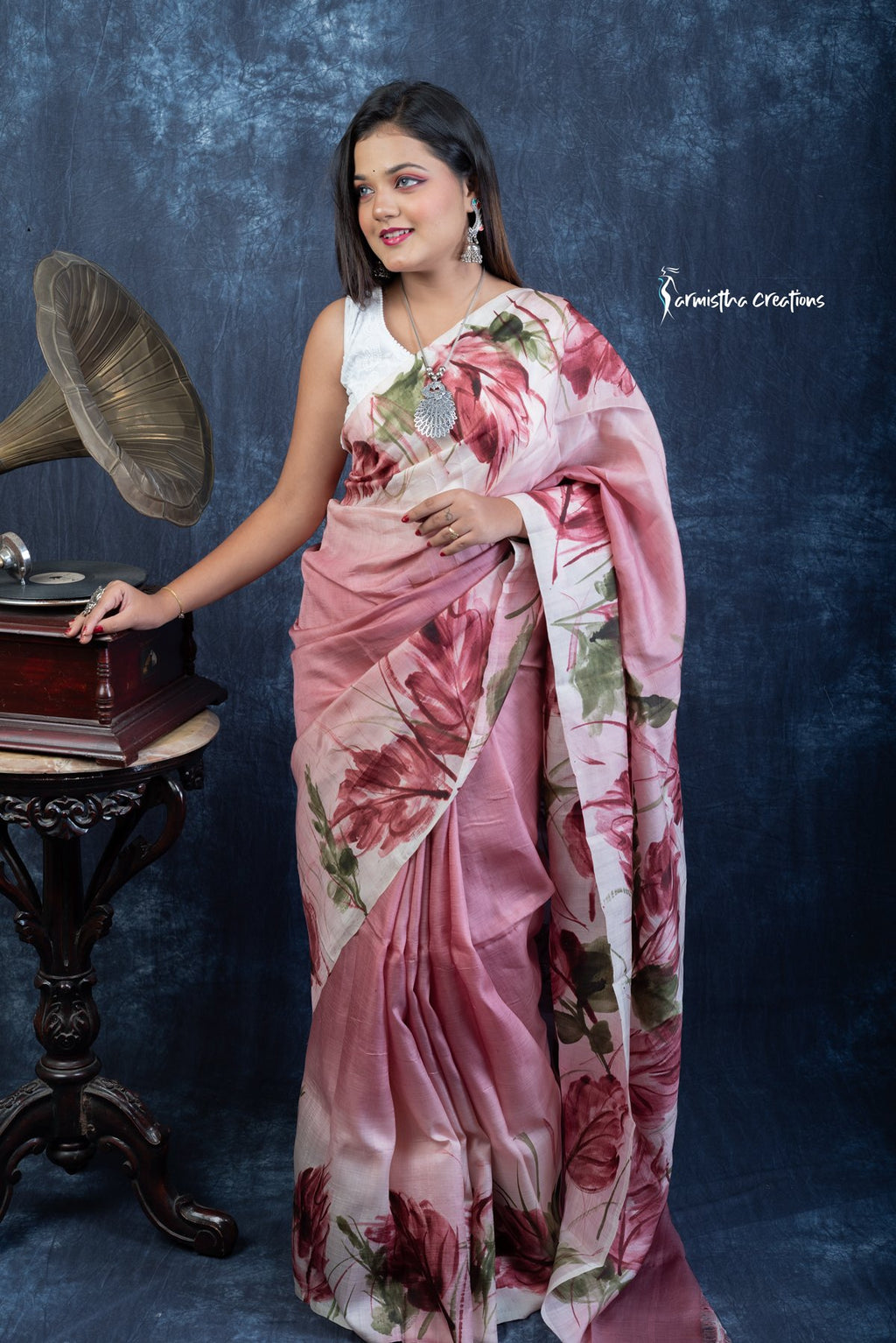 Dusky Rose - Hand-Painted Bishnupuri Silk Saree | Bshp-004 image 1
