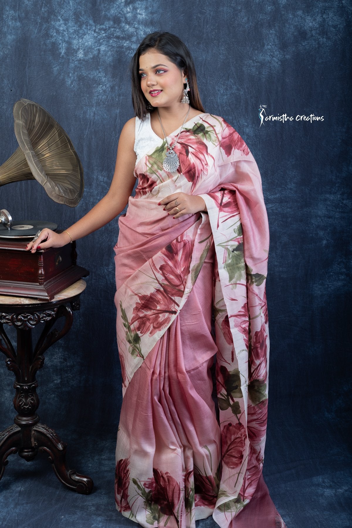 Dusky Rose - Hand-Painted Bishnupuri Silk Saree | Bshp-004 image 1