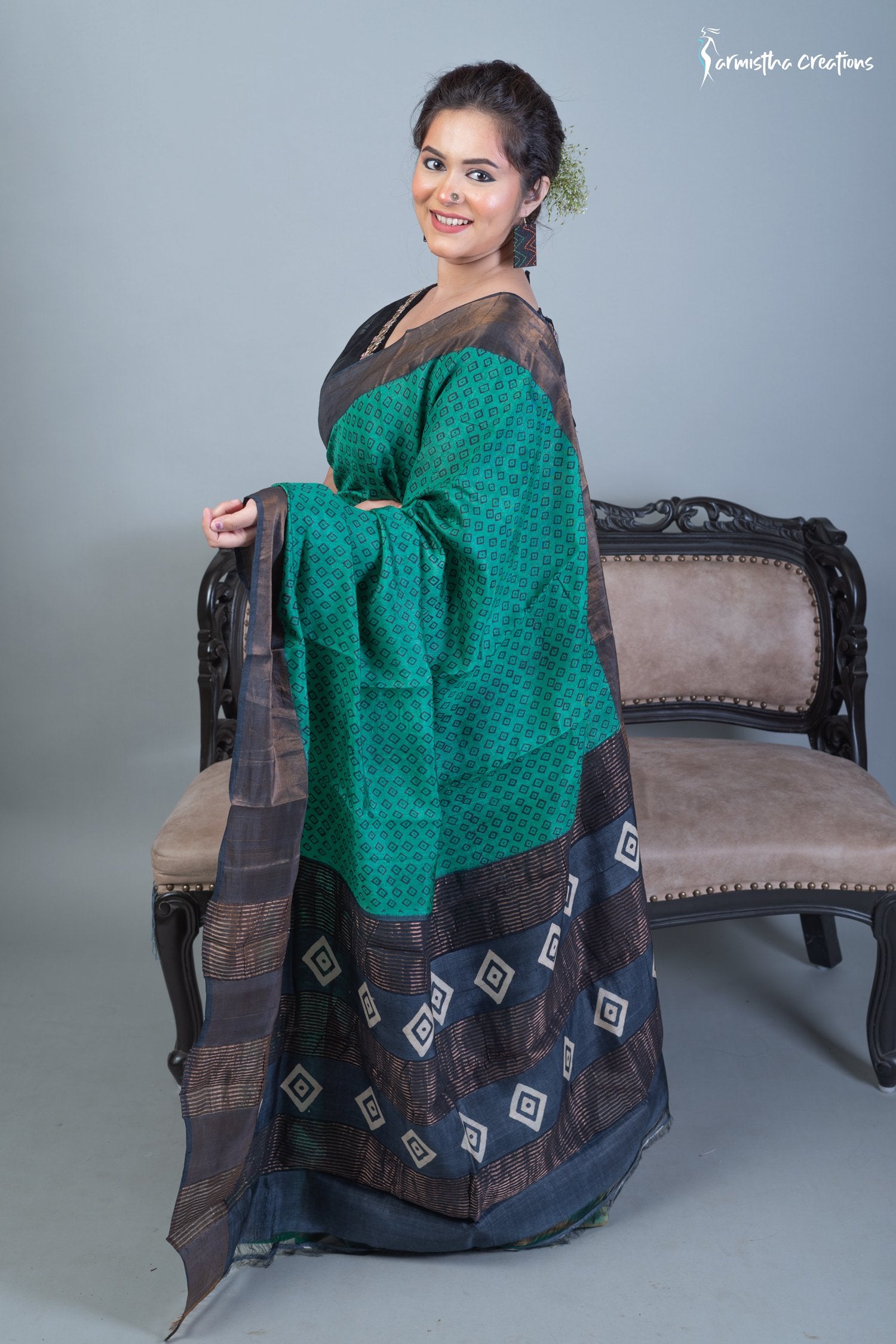 Pure Zari Tussar Silk Saree With Hand-Block Printing dtzbhbp-003 image 0