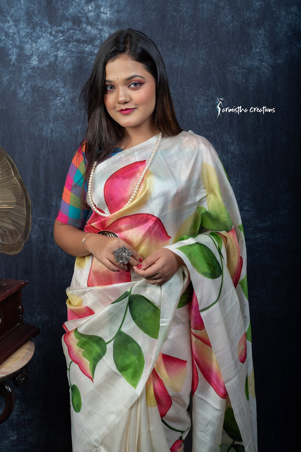 Spring Sonata – Hand-Painted Murshidabad Silk Saree | hbpms-031 image 1