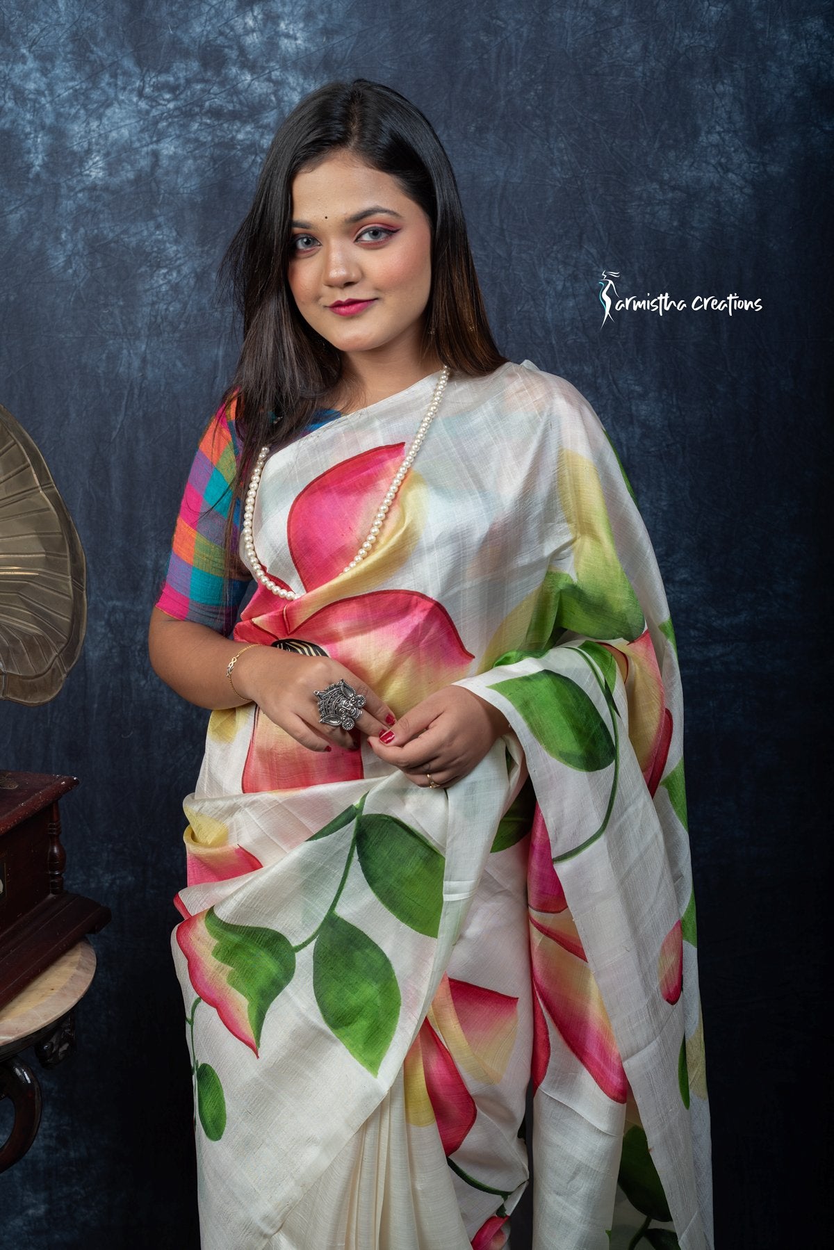 Spring Sonata – Hand-Painted Murshidabad Silk Saree | hbpms-031 image 1