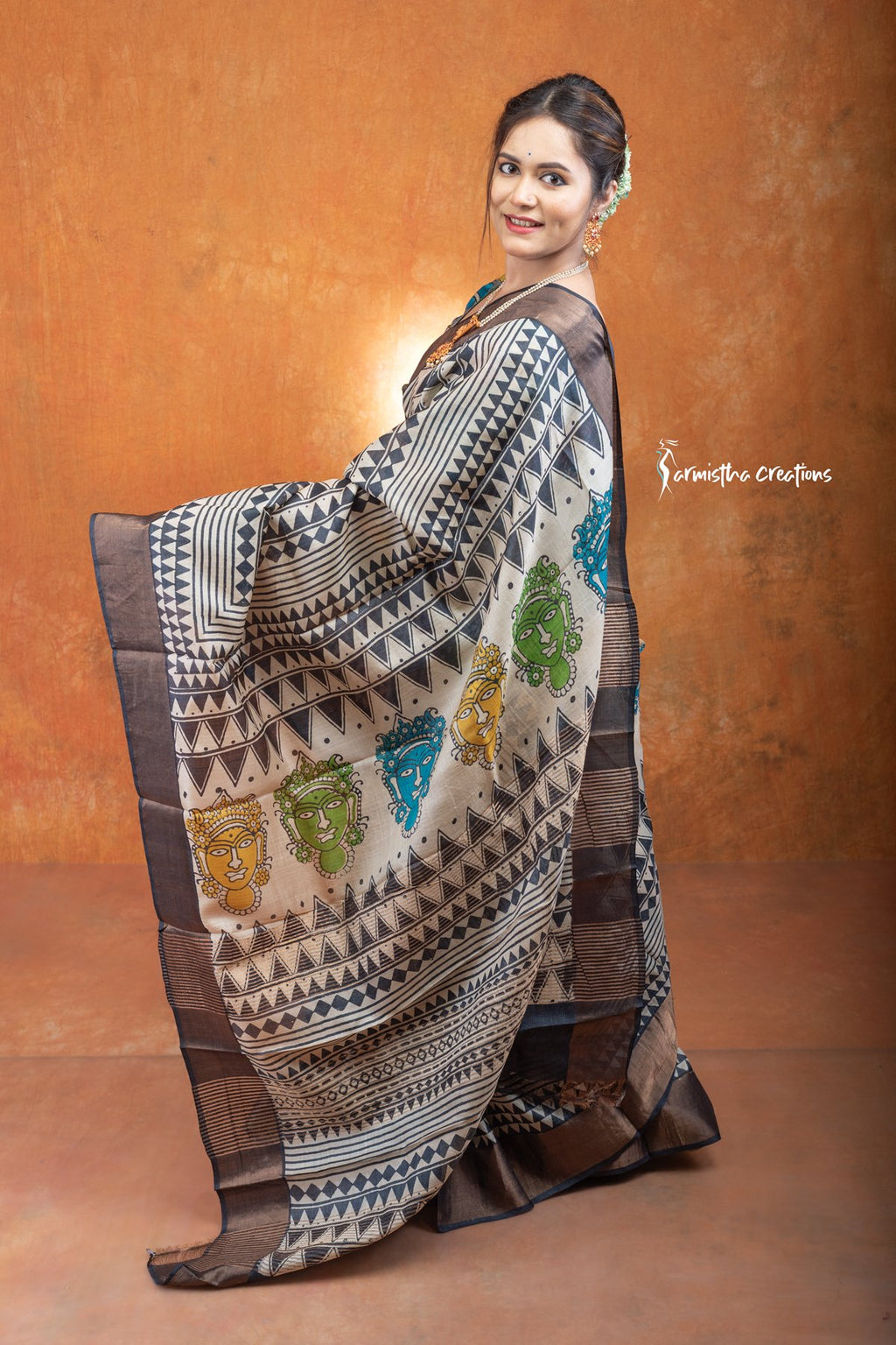Zari Border Pure Tussar Silk Saree With Hand-Block Printing | dtzbhbp-037 image 2