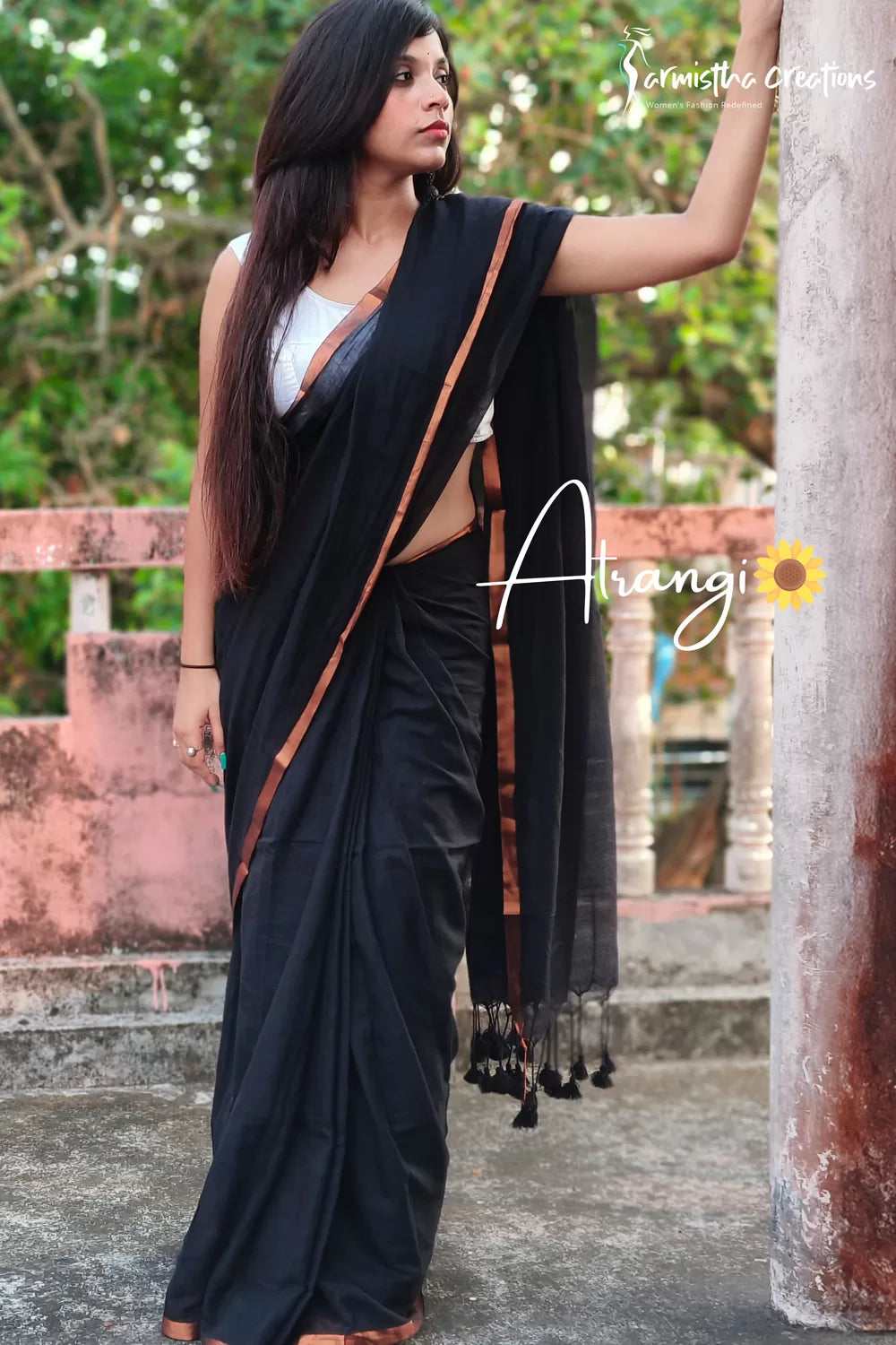 Atrangi Pure Mul Cotton Saree Black image 0