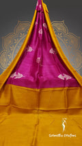 Murshidabad Silk Saree with Hand Block Printing Golden-Pink hbpms-002 image 0