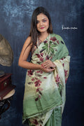 Verdant Whisper – Hand-Painted Bishnupuri Silk Saree | bshp-009 image 0
