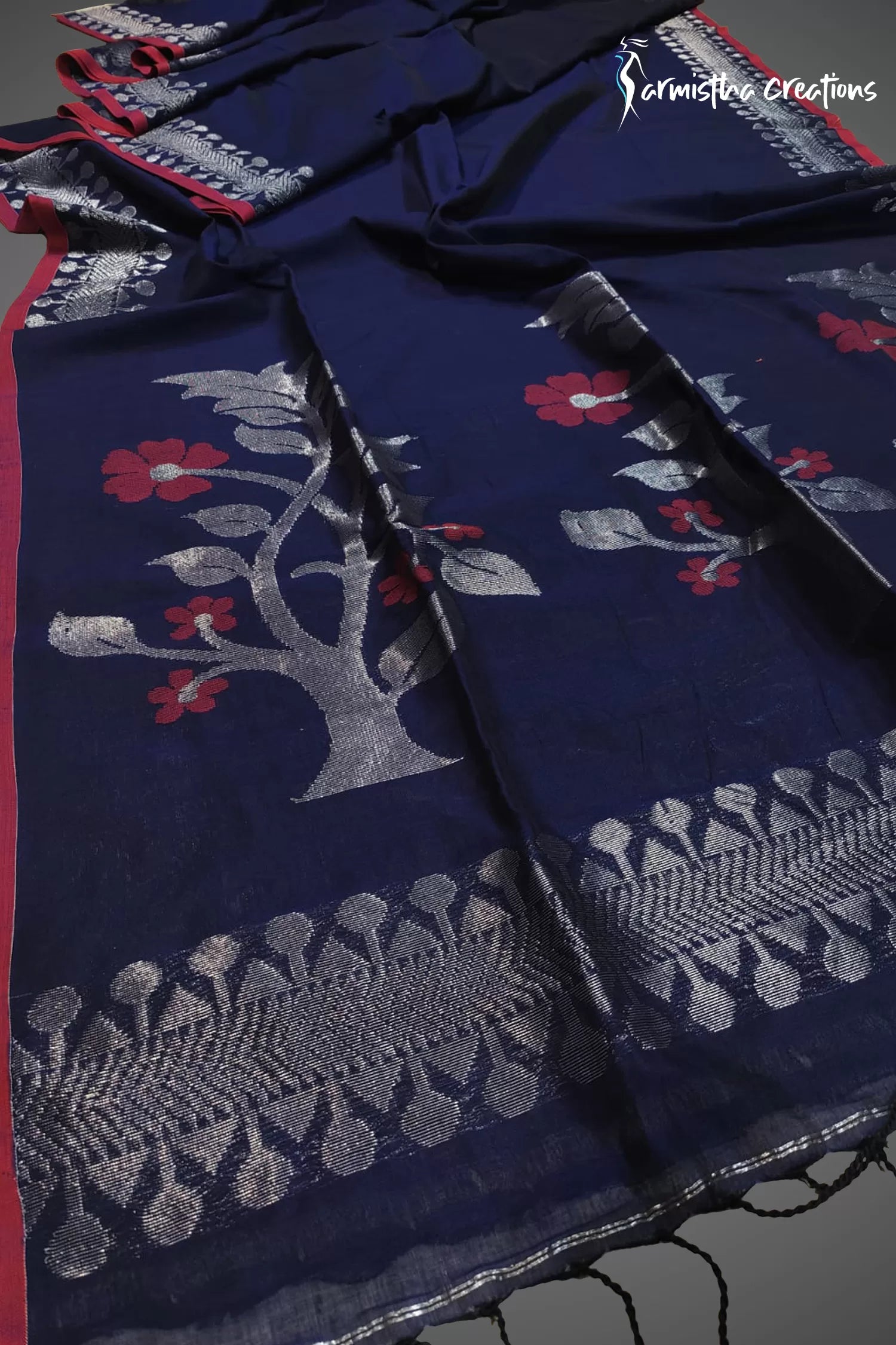 Handloom Cotton Jamdani Navy Blue image 0