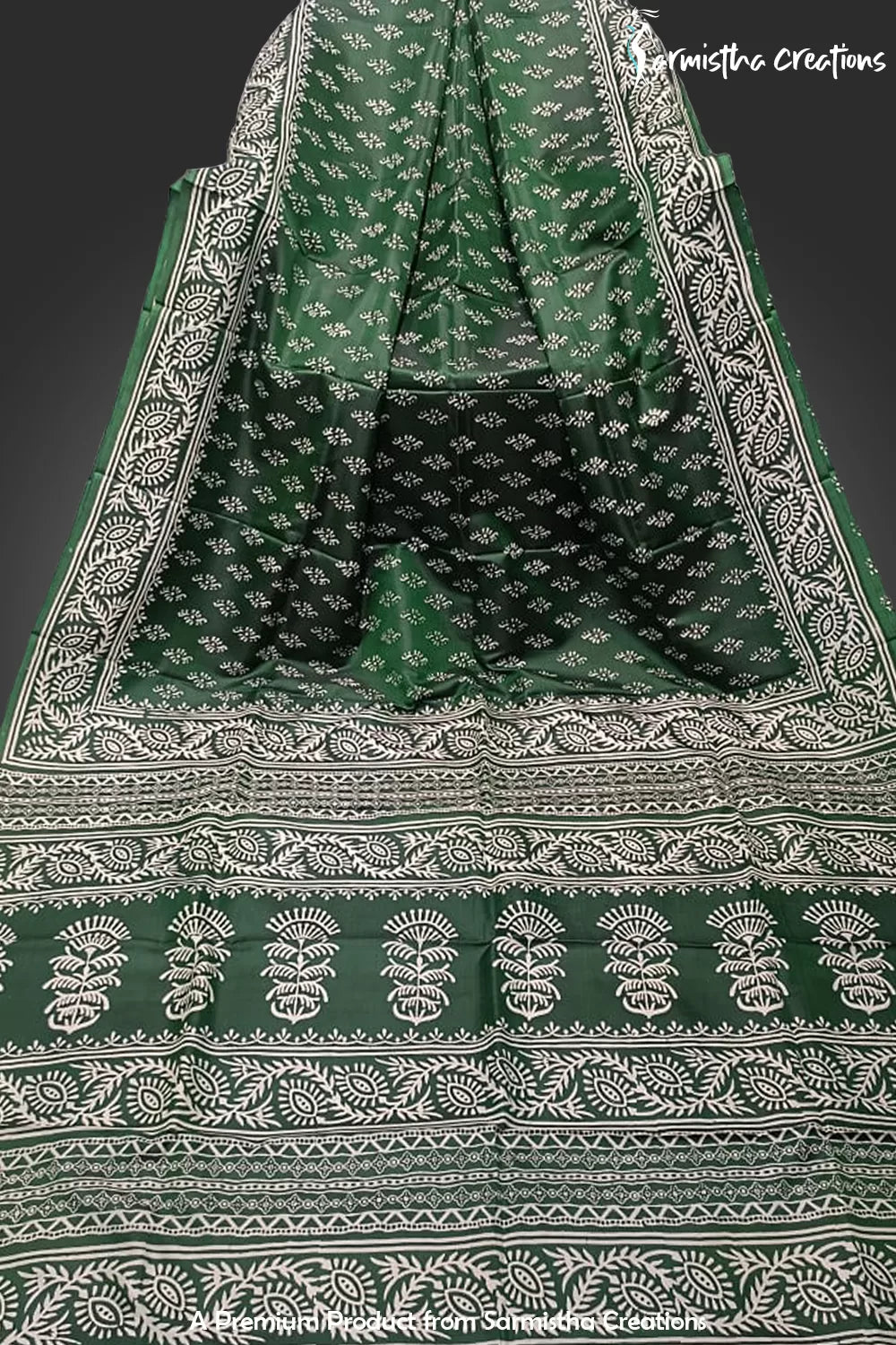 Hand-Block Printed Pure Bishnupuri Katan Silk Saree image 0