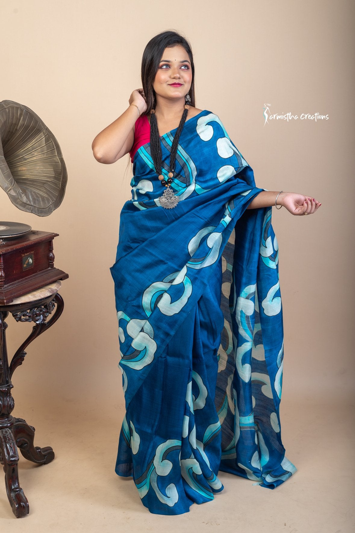 Rippling Waters – Hand Painted Pure Bishnupuri Silk Saree | bshp-005 image 1