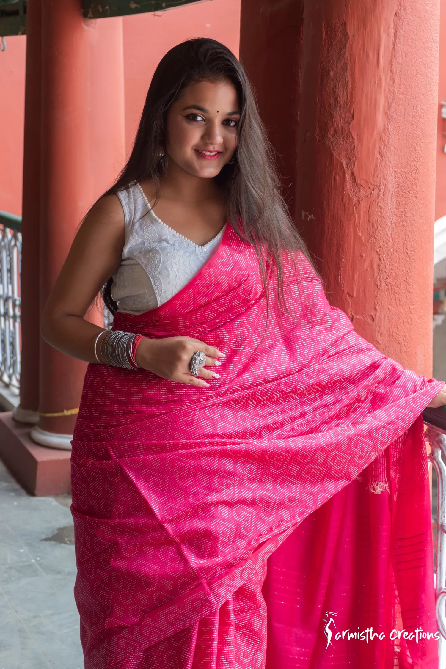 Semi-Silk Saree (Vibrant Pink) image 0