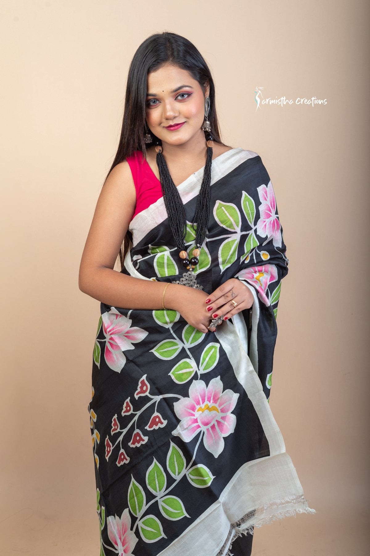 Floral Symphony – Hand-Painted Bishnupuri Silk Saree | bshp-007 image 7