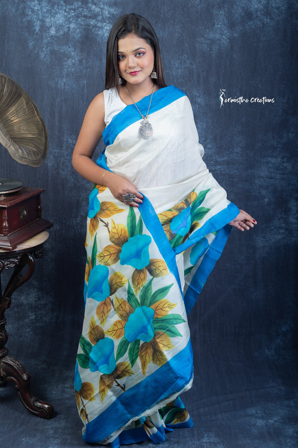 Morning Bloom – Hand Painted Pure Bishnupuri Silk Saree | bshp-006 image 4