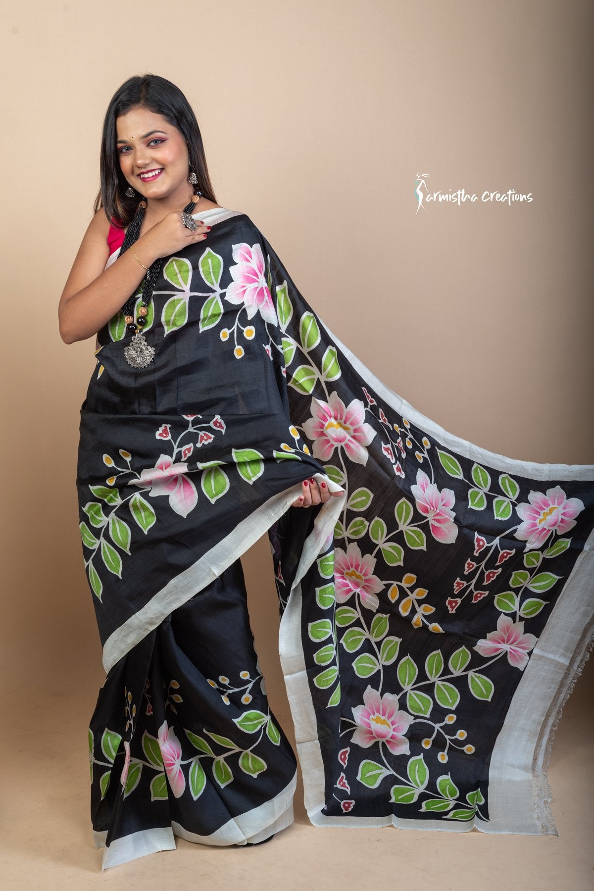 Floral Symphony – Hand-Painted Bishnupuri Silk Saree | bshp-007 image 4