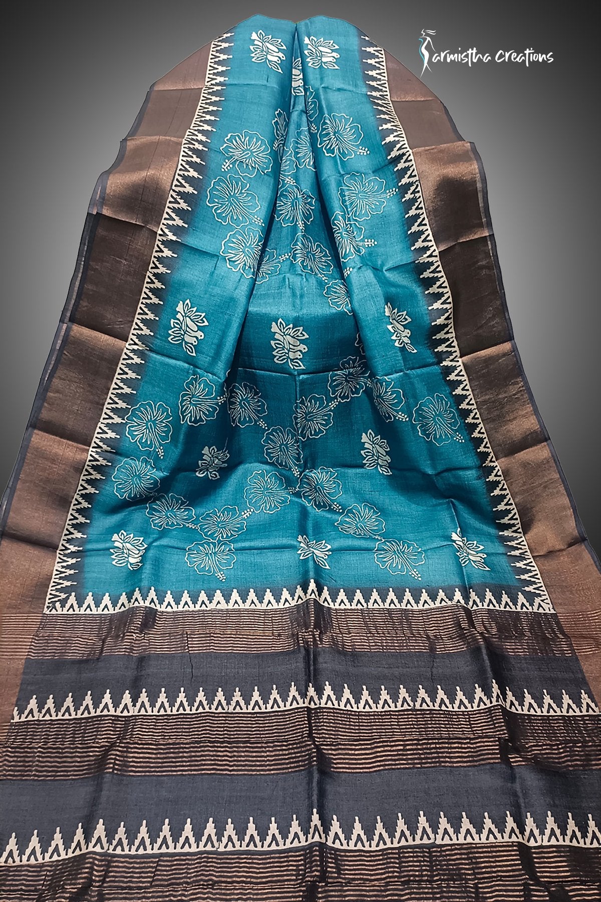 Zari Border Pure Desi Tussar Silk Saree With Hand-Block Printing dtzbhbp-120 image 0