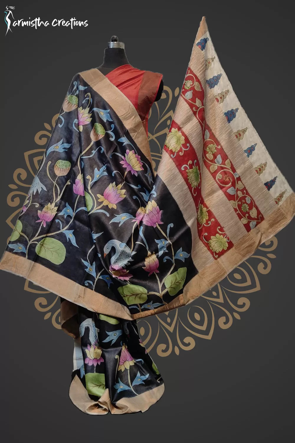Desi Tussar Pen Kalamkari Saree Black dtpkkd-001 image 0