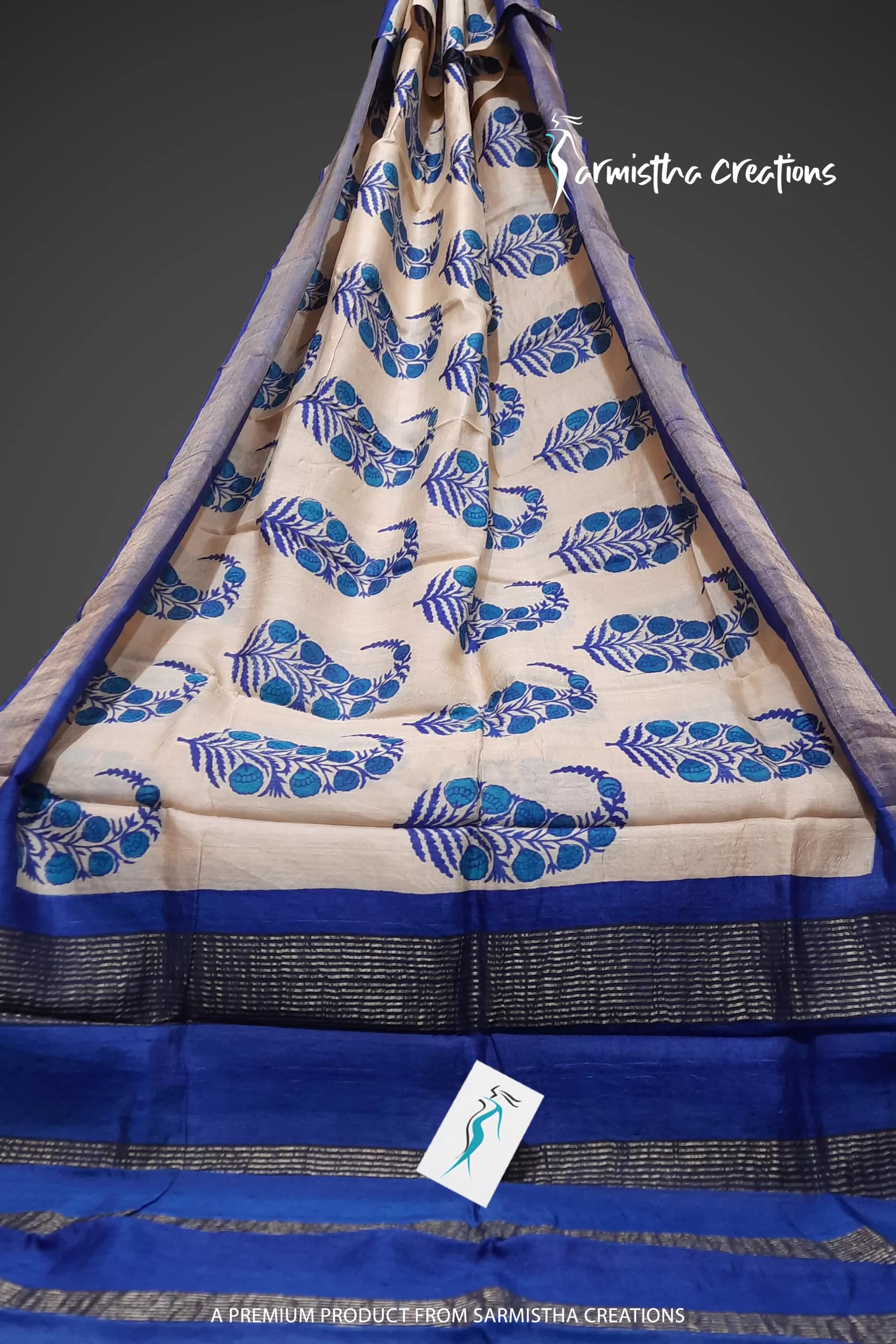Zari Border Pure Desi Tassar Silk Saree With Hand-Block Printing dtzbhbp-059 image 0