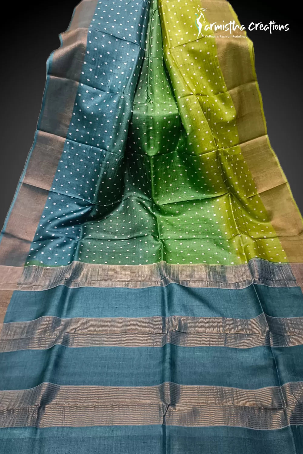 Zari Border Pure Desi Tassar Silk Saree With Hand-Block Printing dtzbhbp-032 image 0