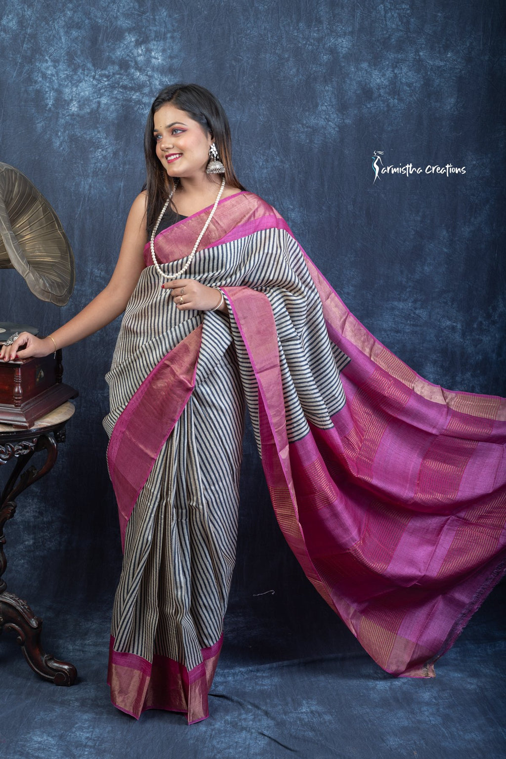 Royal Raga – Block Printed Zari Tussar Silk Saree | dtzbhbp-116 image 1