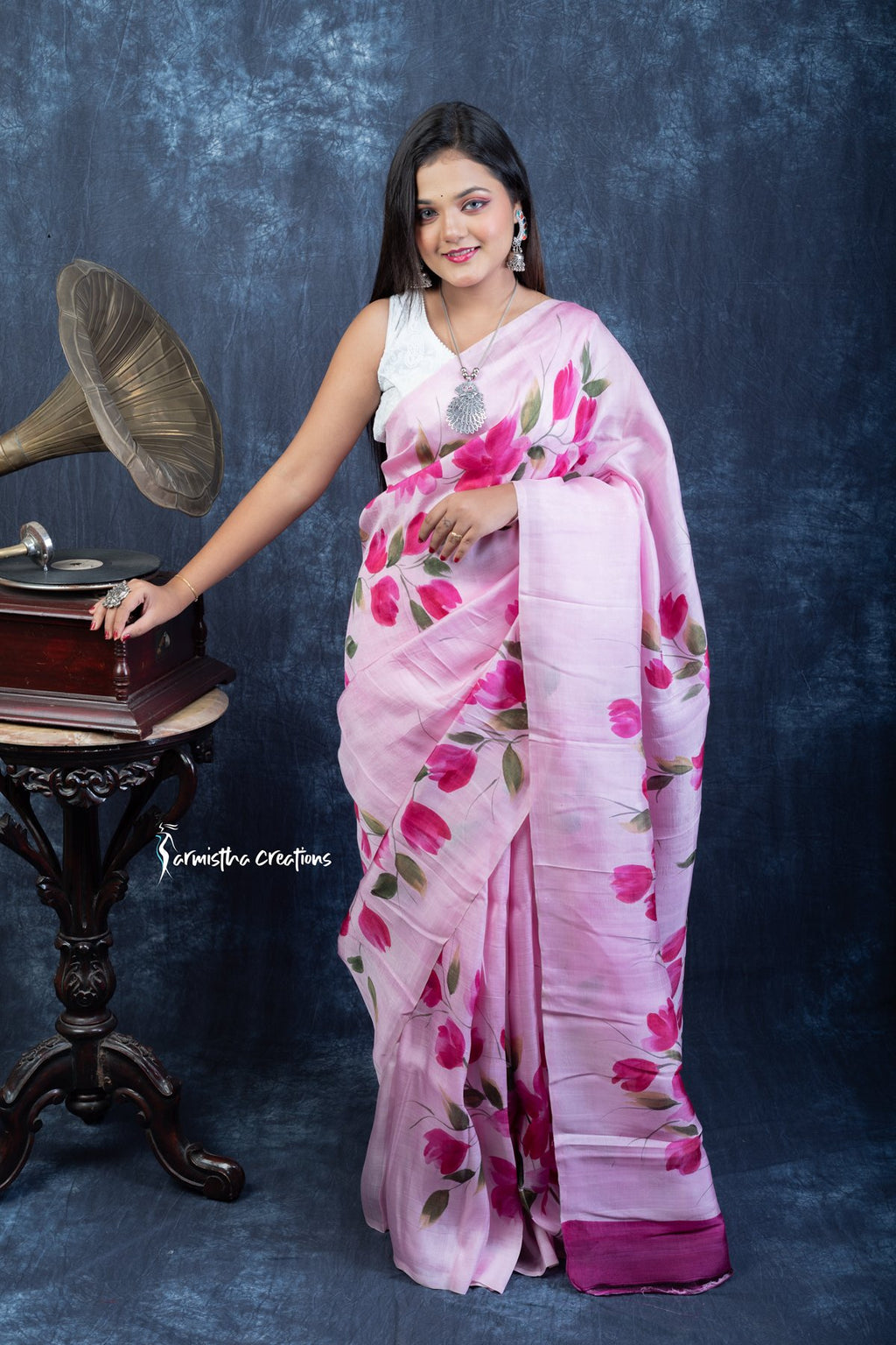Pink Reverie Hand-Painted Bishnupuri Silk Saree | Bshp-003 image 0