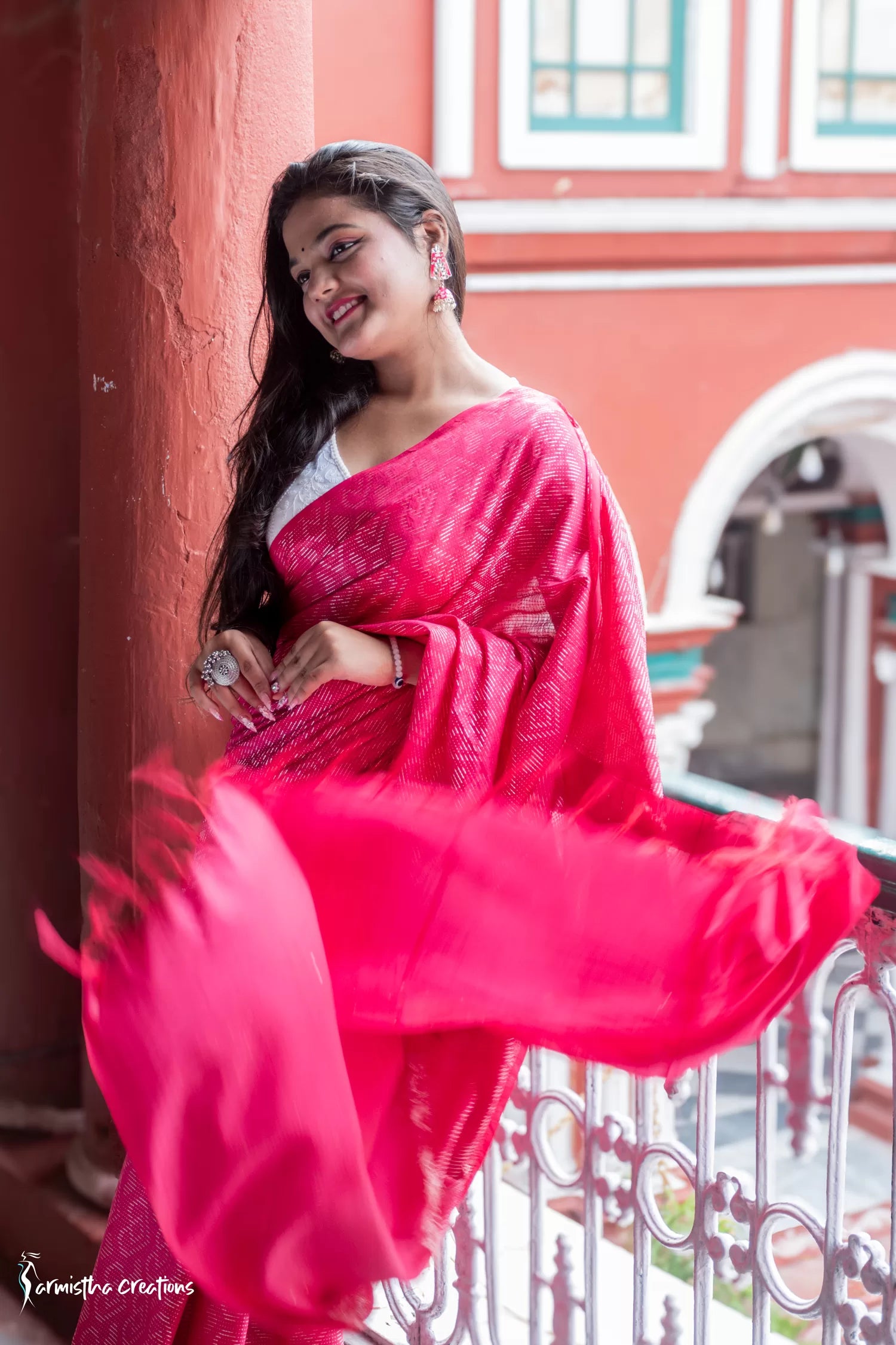 Semi-Silk Saree (Vibrant Pink) image 1