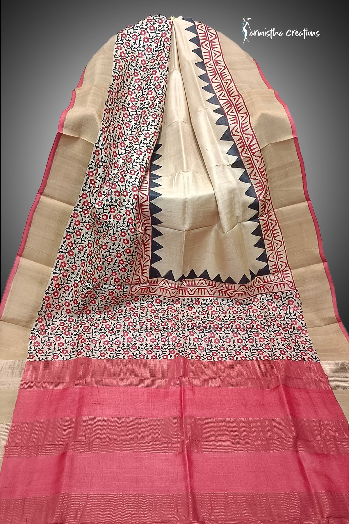 Zari Border Pure Desi Tussar Silk Saree With Hand-Block Printing dtzbhbp-118 image 0