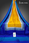 Murshidabad Silk Saree with Hand Block Printing Vibrant Blue with Golden Yellow hbpms-013 image 0