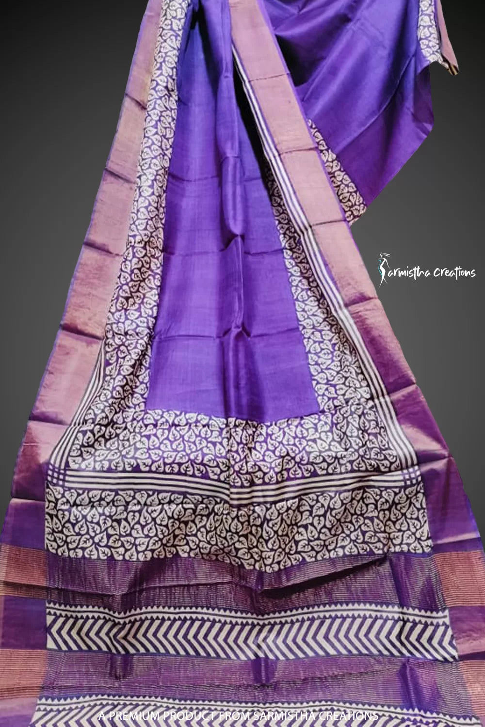 Zari Border Pure Desi Tussar Silk Saree With Hand-Block Printing dtzbhbp-064 image 0