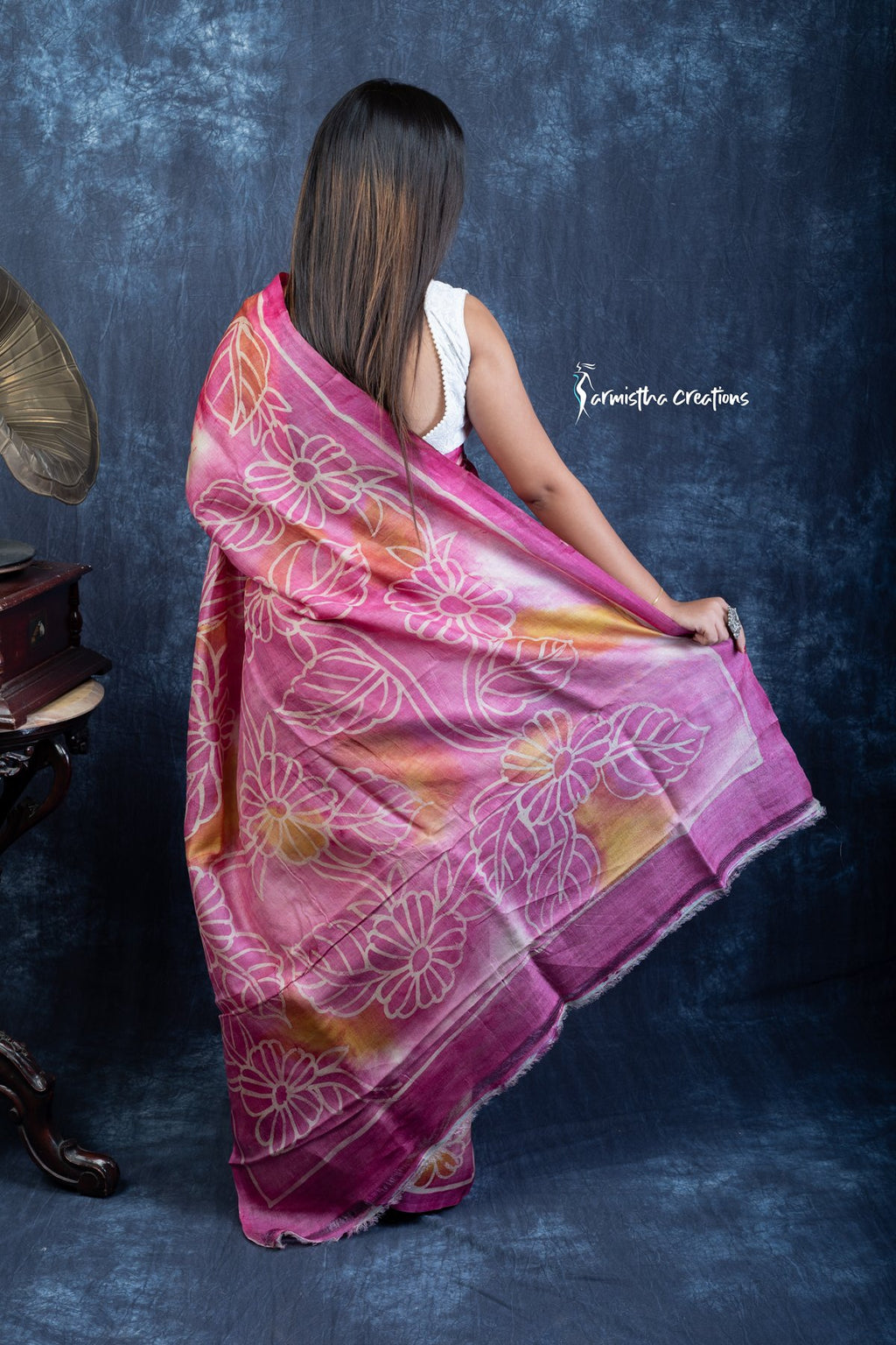 Gulabi Gatha - Pure Tussar Saree with Shibori, Batik &amp; Discharge Art | tfs-001 image 4