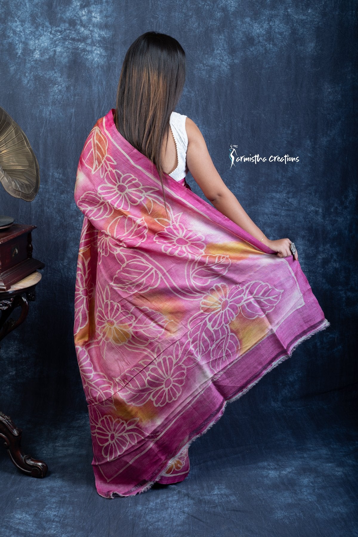 Gulabi Gatha - Pure Tussar Saree with Shibori, Batik &amp; Discharge Art | tfs-001 image 4