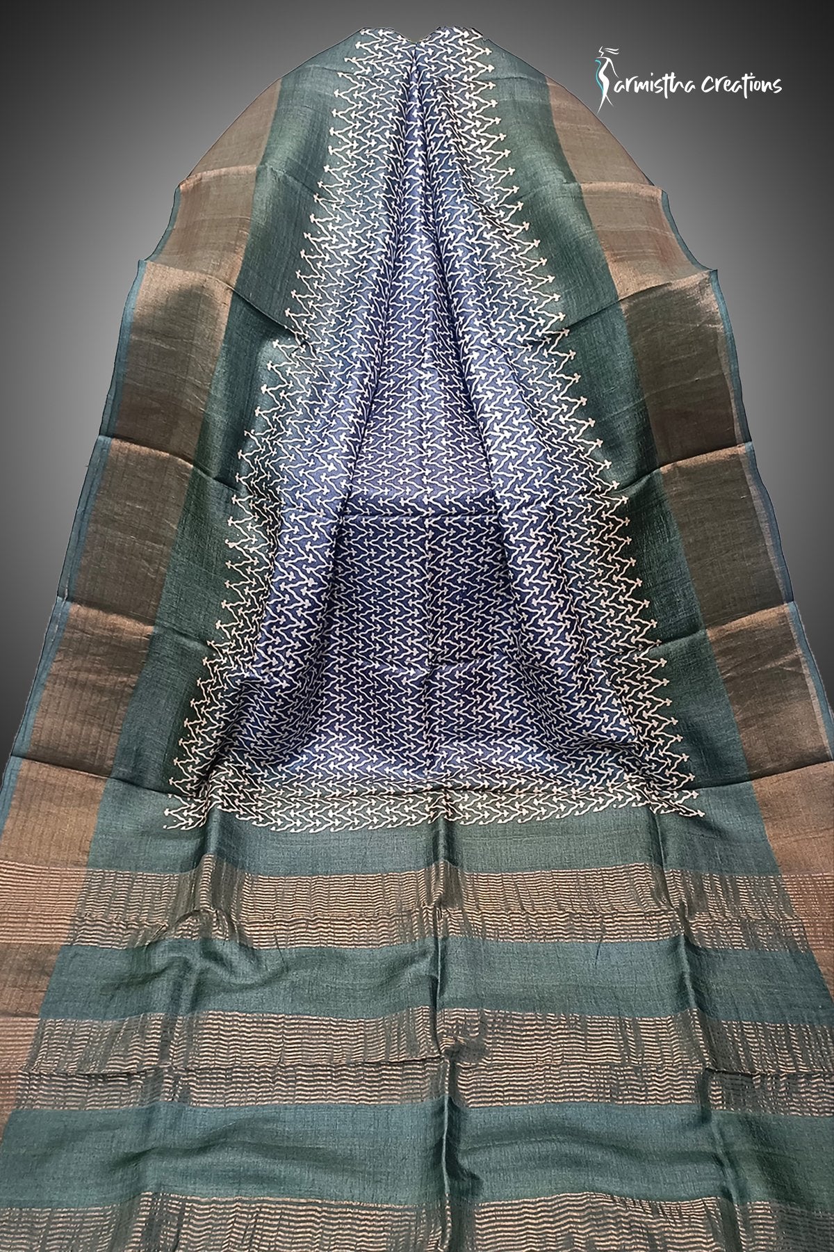 Zari Border Pure Desi Tussar Silk Saree With Hand-Block Printing dtzbhbp-108 image 0