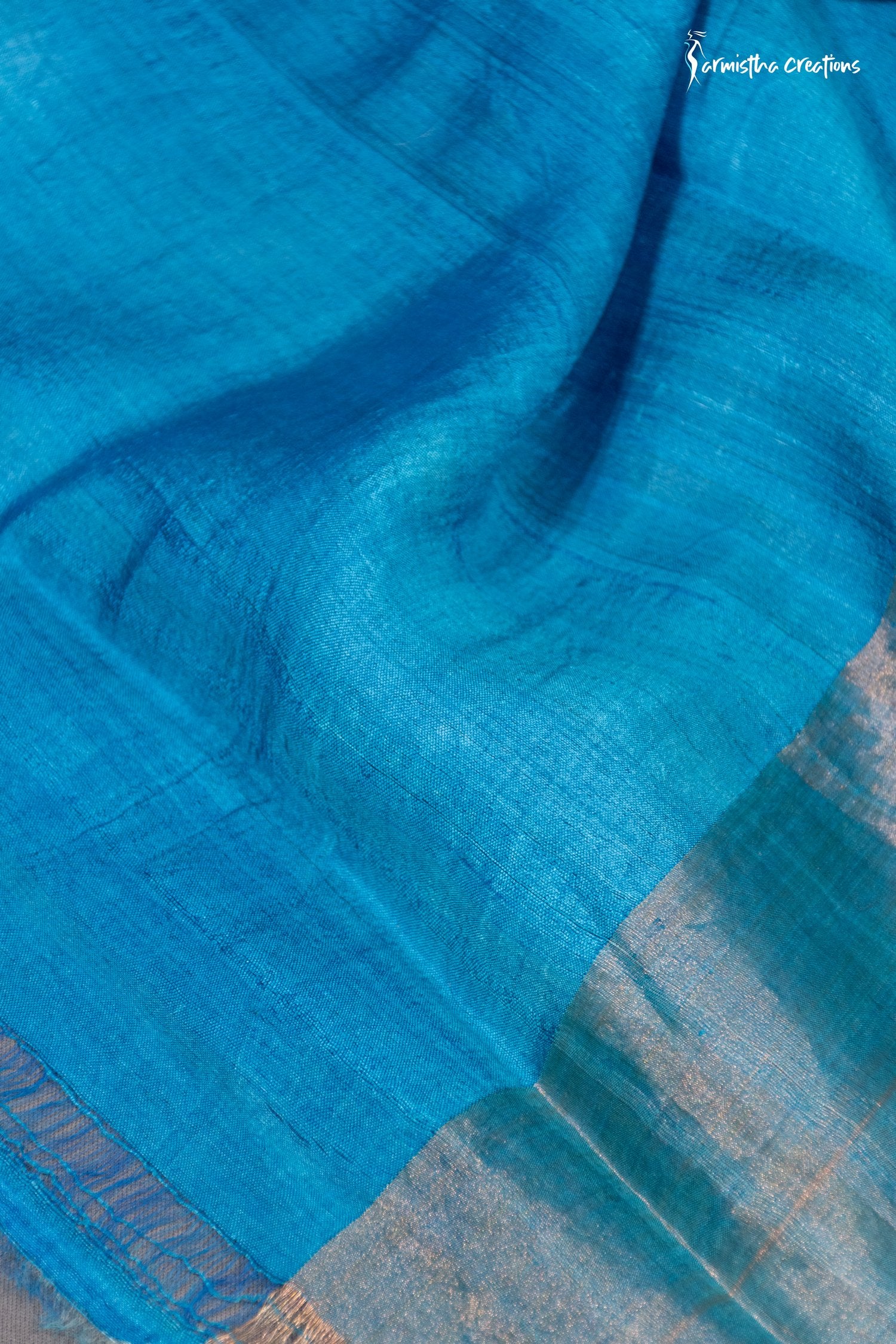 Zari Border Pure Tussar Silk Saree With Hand-Block Printing dtzbhbp-087 image 6